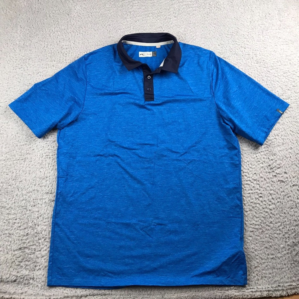 KJUS‎ Polo Shirt Mens 52/L Heather Blue Performance UPF 50+ Short Sleeve
